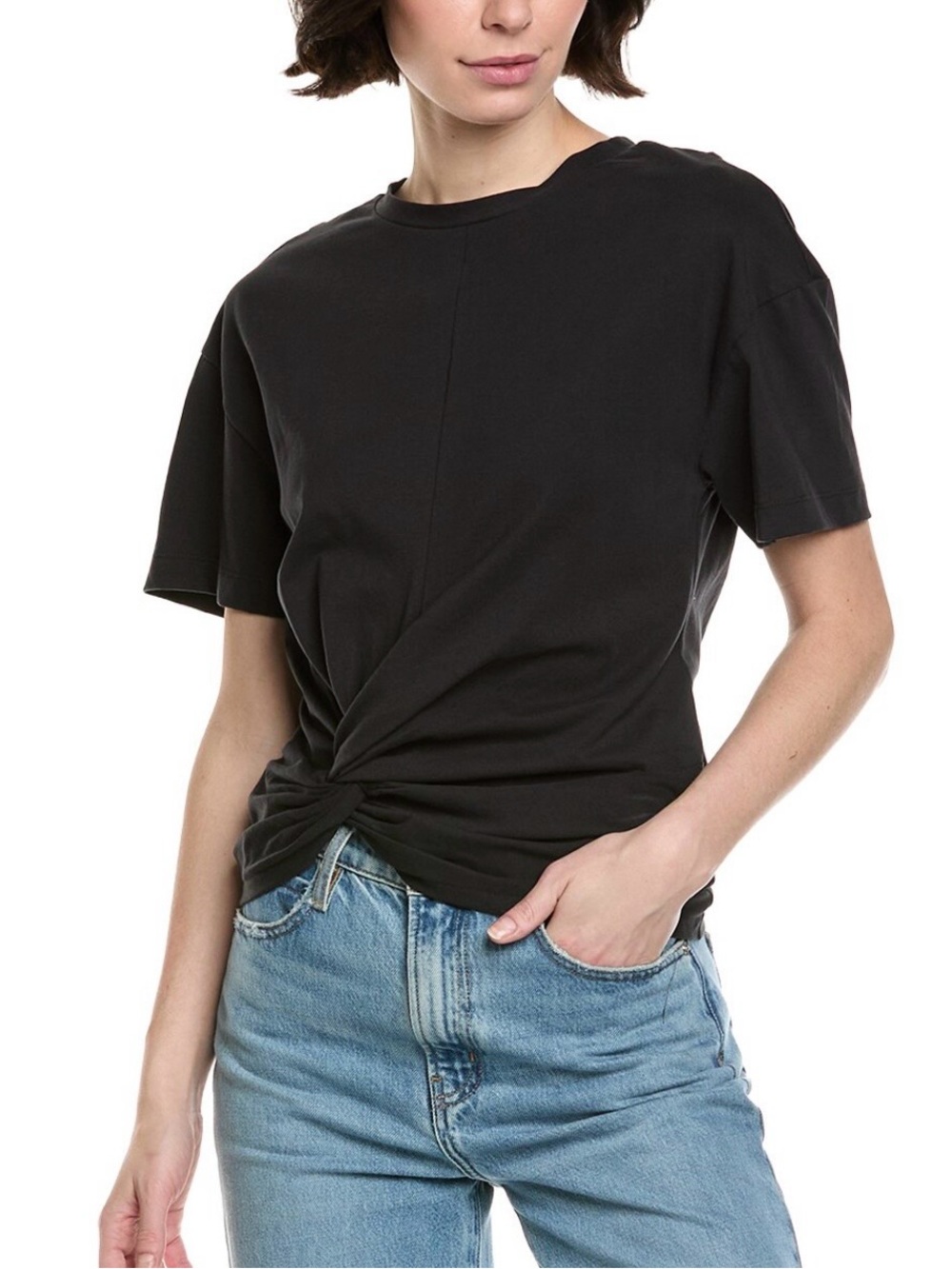 rag & bone Mia Draped Short-Sleeve Twist-Front Tee in black
